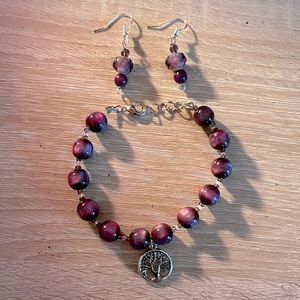 Handmade Purple Amethyst Bracelet with Matching Purple Beaded Earrings Set